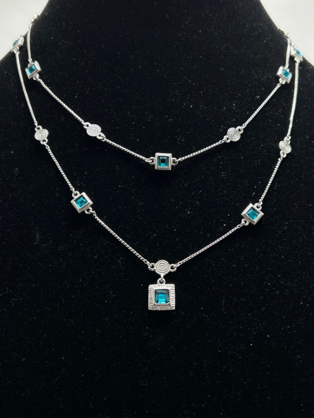 Nine West, Silver And Blue Crystal Double Strand Necklace